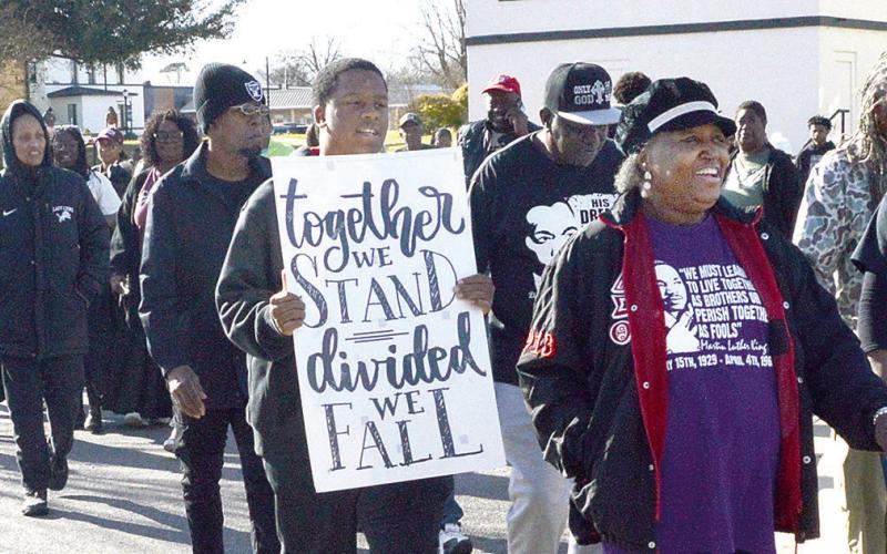 MLK Day was celebrated by local residents on Monday with a march originating on the Center square. The march was followed by a service at Bright Morning Star Baptist Church featuring Minister Desmond Jackson of Mount Horeb Baptist Church of San Augustine as the keynote speaker. David Danley | Light and Champion