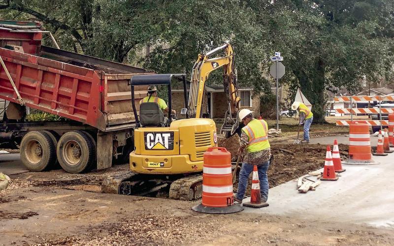 Street repairs at the intersection of King and Pine Street are nearing completion. One half of the intersection that has been closed to traffic from all sides was reopened Wednesday and it was anticipated the intersection would be completely reopened by Thursday. (Leon Aldridge photo/The Light and Champion)