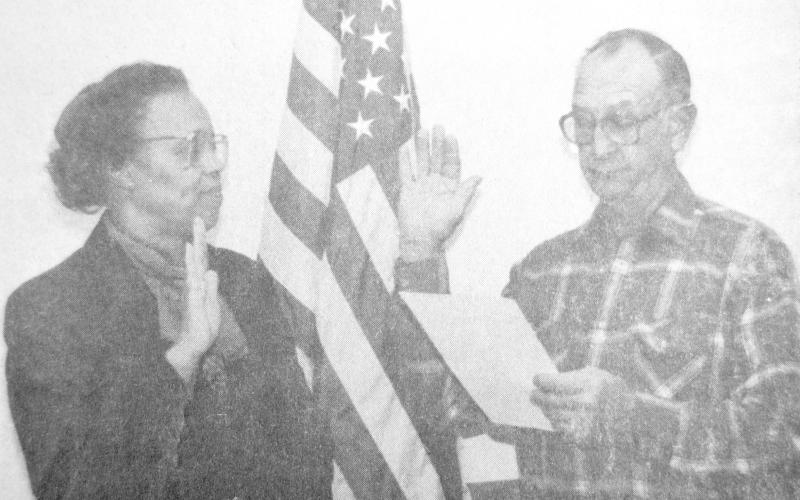 NEW COUNCIL MEMBER - Mrs. Rubye L. Biggers took the oath of office as a member of the Center City Council, administered by Mayor George Ihlo Tuesday evening. Mrs. Biggers was elected to represent District 2 in a special election Nov. 5.