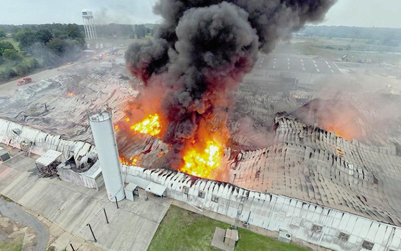 Fire destroyed the largest building at the Portacool production facility in Center during June. Fire departments from Center and neighboring communities spent the afternoon bring the fire under control. Joaquin Volunteer Fire Department photo