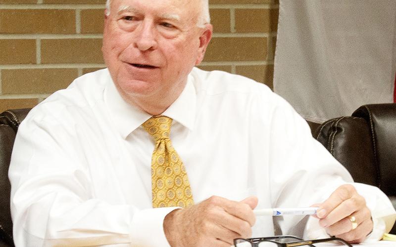 Glenn Hambrick, interim superintdent for Timpson ISD presides over the Aug. 9 meeting where the board outlined dates for the search for a new superintendent. Submitted | Light and Champion
