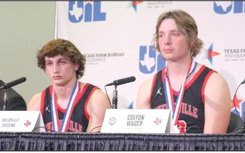 The Shelbyville Dragons meet with the press following the loss to Lipan. Wearing their first runner-up medals from UIL, The Dragons left all their heart on the court and just came up a little short this year.