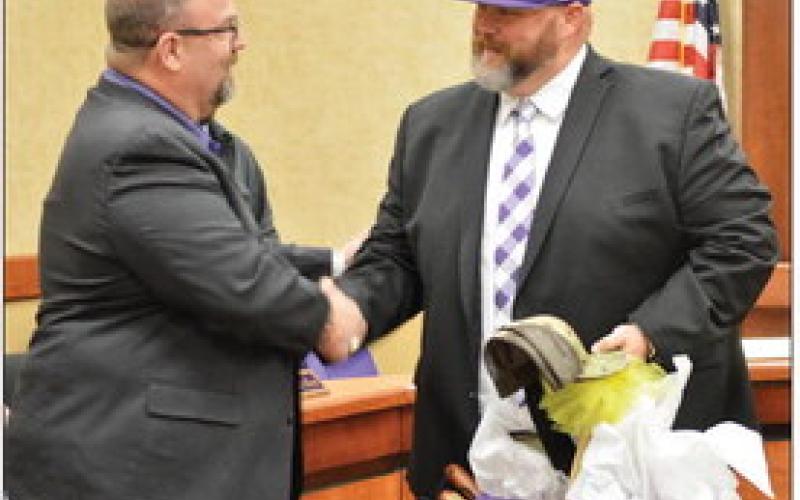 Dr. Brian Morris welcomes Nick Brown as Center ISD’s new athletic director and head football coach. Zack Clark | Light and Champion