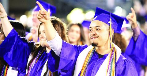Gabriel Lamas celebrates along with his fellow classmates as they achieve one of the significant milestones of a young person’s life at their Center High School graduation ceremony held last Friday night. Tenaha High School also held their graduation that night, while Shelbyville, Timpson and Joaquin will hold theirs this Friday. Rusty Wilson | Light and Champion