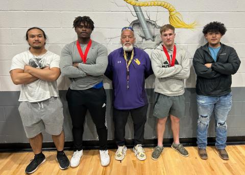 Center High School's 3 qualifying lifters prepare for THSPA Region 3 Division 2 Powerlifting Meet in Arp, Texas.