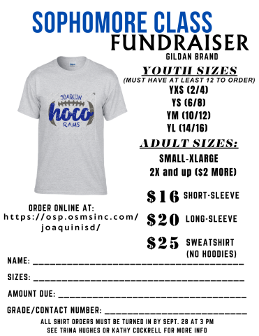 Joaquin Sophomore Class Homecoming T-Shirt Fundraiser