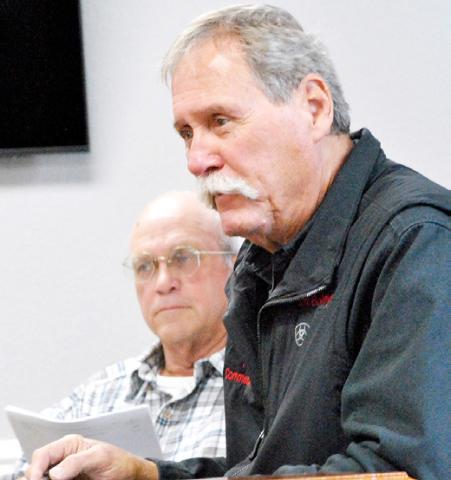 Tom Bellmyer, Comm. Pct. 4, updates the court on the progress of repairs to the sprinkler system on the courthouse square. Zack Clark | Light and Champion