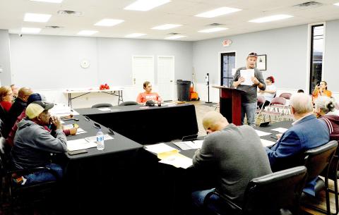 Former police chief Jake Metcalf addresses the Tenaha city council during its February meeting held on Monday. Metcalf expressed his concerns about spending by city officials. David Danley | Light and Champion