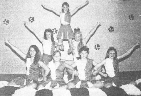 Leading cheers for Excelsior ISD this year are (front, from left) Tiffany Yarbrough, Susan Adams, Hanna Fountain and Amanda Jordan. Also, (second row, from left) Francesca Hudspeth, Jessica Addison (top) and Nicole Addison. Brenda Risinger is sponsor for the group.