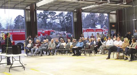 Terry Allen of Shelby County addresses a meeting in Elysian Fields last week that was held to strategize how to prevent McBride Operating from opening new oil and gasfield solid waste disposal sites in the area. David Danley | Light and Champion
