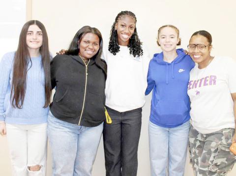 The CHS volleyball 2025 District 8-4A D2 All-District selections were honored at the Feb. 11 meeting of the Center ISD board of trustees. Honored were: (left to right) Rachel Newton, Jaleah Henderson, Makalah Patton and Journee Smith. They were joined by their coach, Tkeeyah Fanner. Submitted | Light and Champion