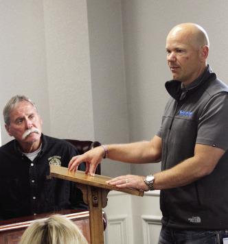 Ben Wulf, CEO of Portacool, addresses the Shelby County Commissioners’ court concerning a tax abatement for the local employer. Zack Clark | Light and Champion