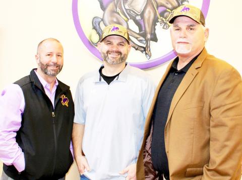 Center ISD Superintendent Jake Henson (left) welcomes Jack Alvaraez (right) to the district as its new Athletic Director/Head Football Coach. Also joining the CHS athletic staff will be Brandon Alvarez as Asst. Athletic Director. Submitted | Light and Champion