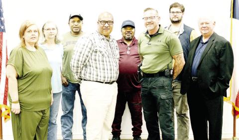The Tenaha City Council recently welcomed Michael Davidson (front row, second from right) as the city’s new Chief of Police at its Nov. 24 council meeting. Welcoming Davidson were (front row, from left) City Secretary Amanda Treat-Brock, Mayor O’Neal Jones and council member Bill Holmes. Also council members (back row, from left) Janice Barton, David Thomas, Orinthia Johnson and Tenaha VFD Secretary Truit Whitley. David Danley | Light and Champion