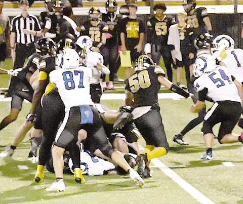 Bears and Rams players battle for supremacy of the line of scrimmage during their tilt last Friday that ultimately saw Joaquin pull off an 18-12 win. Kelsi Wood | JHS