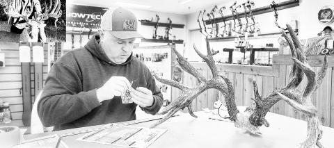 Boone and Crockett Club official scorer Kyle Easley of McKinney taped the Sewell buck in mid-January following the mandatory 60-day drying period to allow the bone to fully dry. The rack nets 227 and will be entered in the B&amp;C all-time record book, pending approval. Photo Courtesy Courtland Sewell