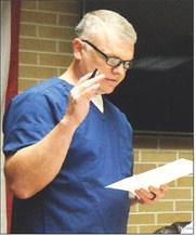 Justin Timmons is sworn in as a newly-elected member of the Timpson ISD Board of Directors.