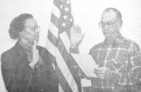 NEW COUNCIL MEMBER - Mrs. Rubye L. Biggers took the oath of office as a member of the Center City Council, administered by Mayor George Ihlo Tuesday evening. Mrs. Biggers was elected to represent District 2 in a special election Nov. 5.