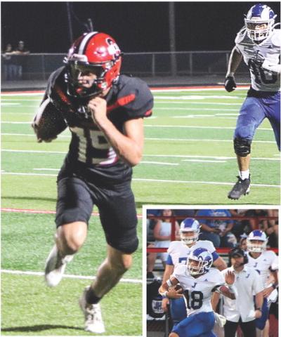 p Shelbyville wide receiver Dylan Parker heads to the endzone after catching a pass thrown by DJ Barnes. (Photo by Taylor Bragg)