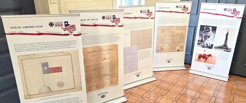 As part of the celebration of the 250th anniversary of the United States, the TSLAC has provided Texas America250 posters for display in the lobby of Fannie Brown Booth library. Submitted | Light and Champion