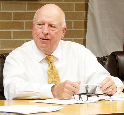 Glenn Hambrick, interim superintdent for Timpson ISD presides over the Aug. 9 meeting where the board outlined dates for the search for a new superintendent. Submitted | Light and Champion