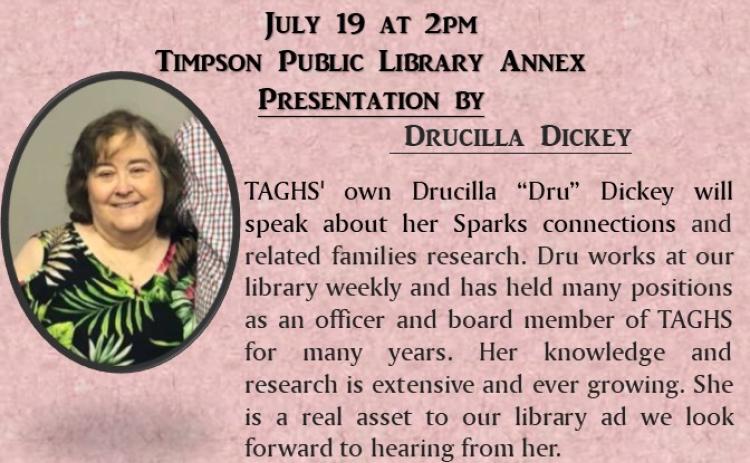 TAGHS July Meeting with Dru Dickey